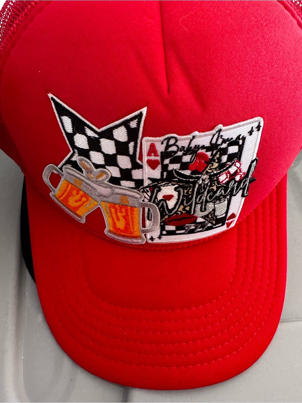 Red Trucker Hat with Racing Patch